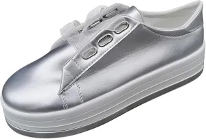 Slip On Shoes Women Casual Wide Women's Casual Lace Up Sneaker Dressy Summer Fashion Comfortable Low Top Slip On Cute Platform Walking Shoes Flats Loafers Sliver