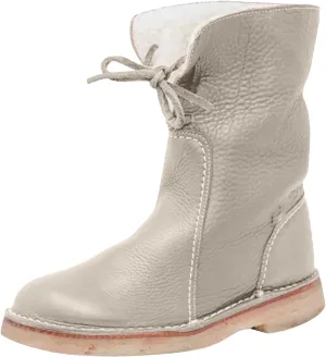 Snow Boots for Women Mid Calf,Warm Fur Lined Winter Boots Casual Lace Up Wide Calf Boots Waterproof Leather Boots