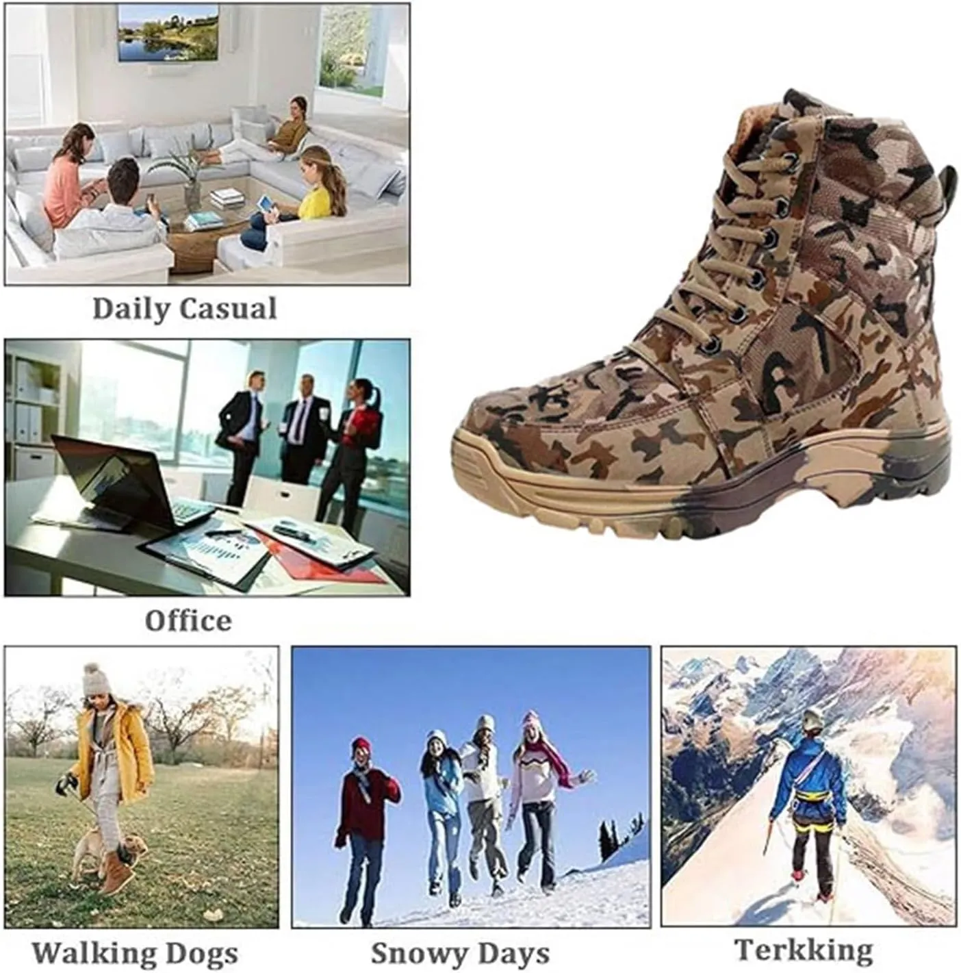 Snow Boots Mens, Men Camouflage Winter Warm Wool Lined High Top Snow Boots, Lace up Non Slip Durable Tactical Boots, for Work, Walking, Hiking, Outdoor Training
