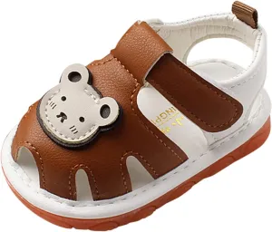 Squeaky Shoes for Infant Boys Girls Anti-Slip First Walking Shoes Baby Rubber Soft Sole Open-Toe Cartoon Sandals