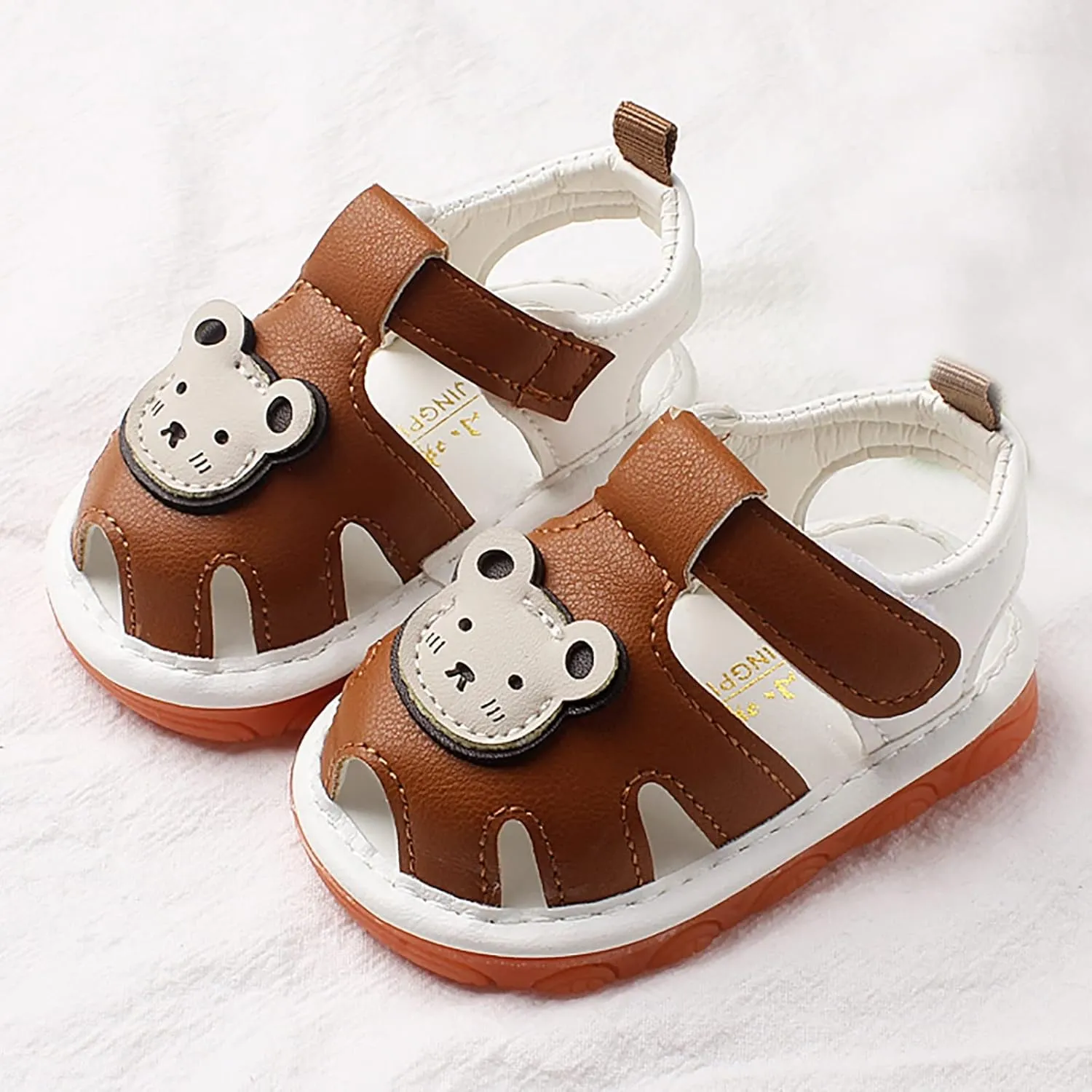 Squeaky Shoes for Infant Boys Girls Anti-Slip First Walking Shoes Baby Rubber Soft Sole Open-Toe Cartoon Sandals