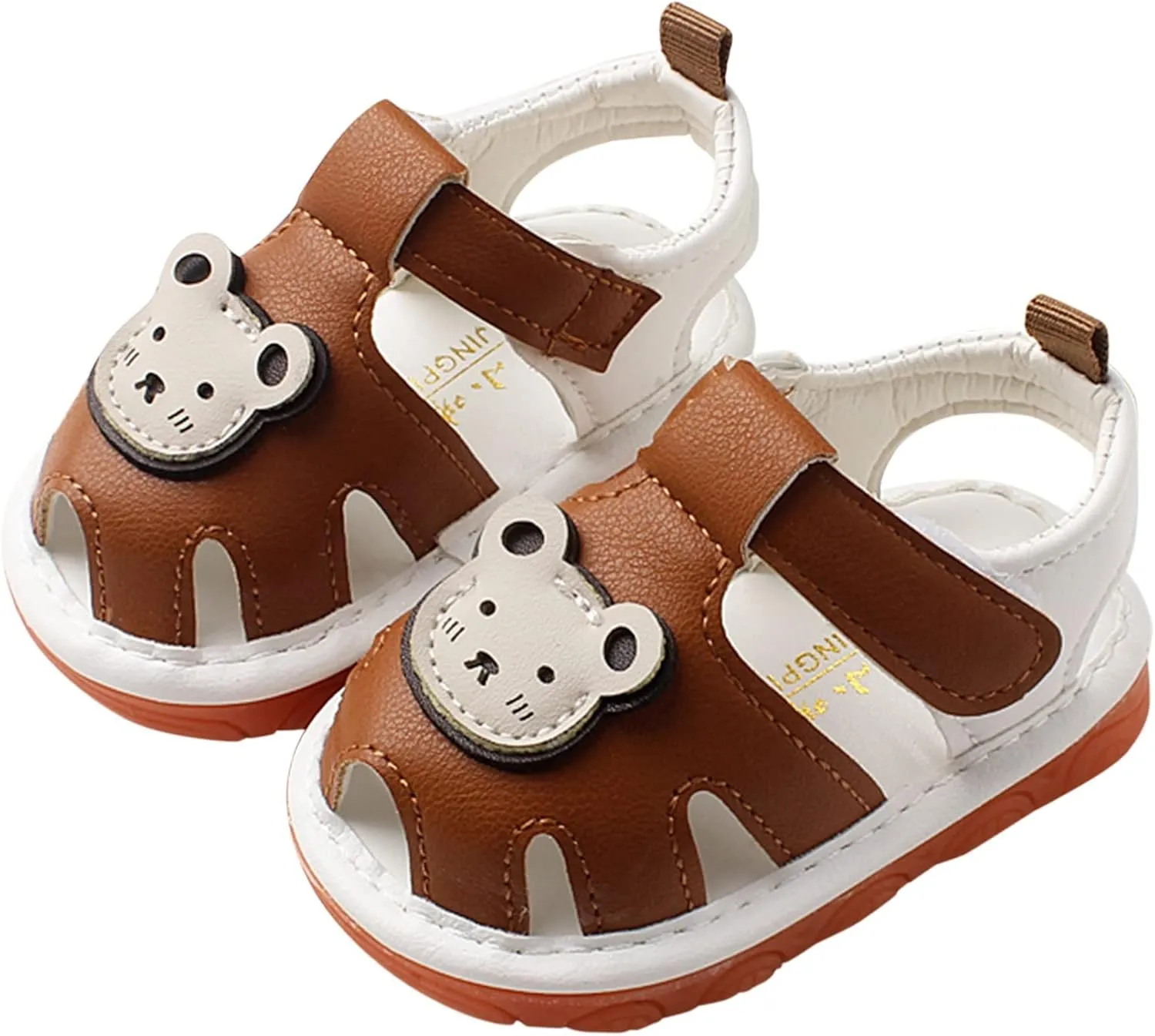 Squeaky Shoes for Infant Boys Girls Anti-Slip First Walking Shoes Baby Rubber Soft Sole Open-Toe Cartoon Sandals