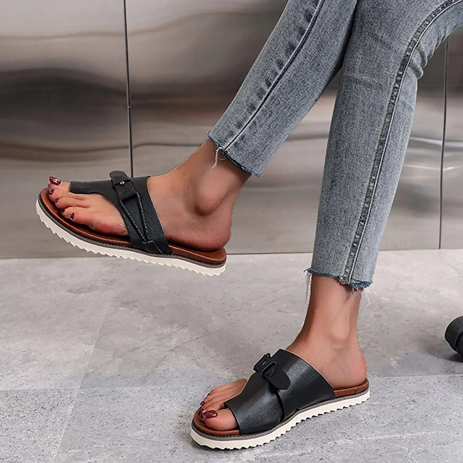 Summer Flip Flops for Women 2023 Fashion Slip on Flat Sandals Solid Casual Beach Shoes Clip Toe Slippers Comfortable Outdoor Anti-Slip Slides