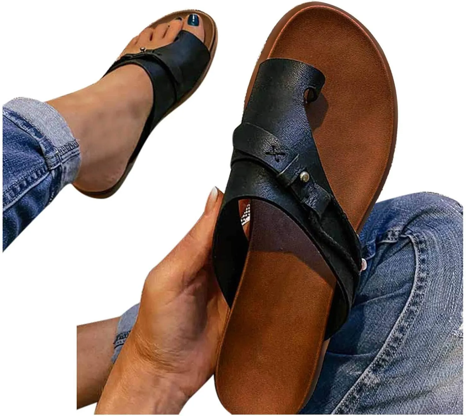 Summer Flip Flops for Women 2023 Fashion Slip on Flat Sandals Solid Casual Beach Shoes Clip Toe Slippers Comfortable Outdoor Anti-Slip Slides