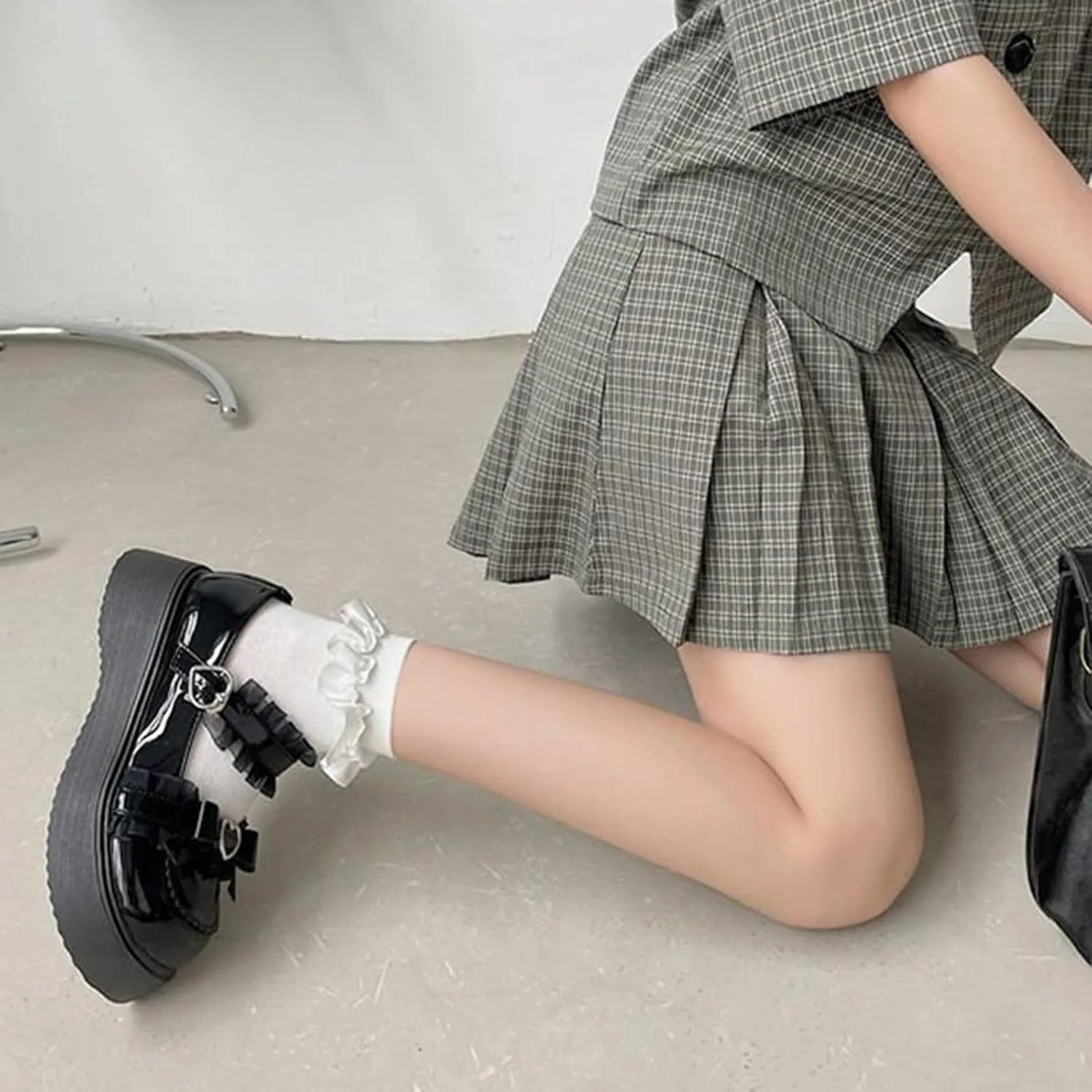 Sweet Lolita Cosplay Flat Mary Jane Shoes Cute Goth Chunky Platform Dress Pumps Shoes PU Leather Oxfords for Women