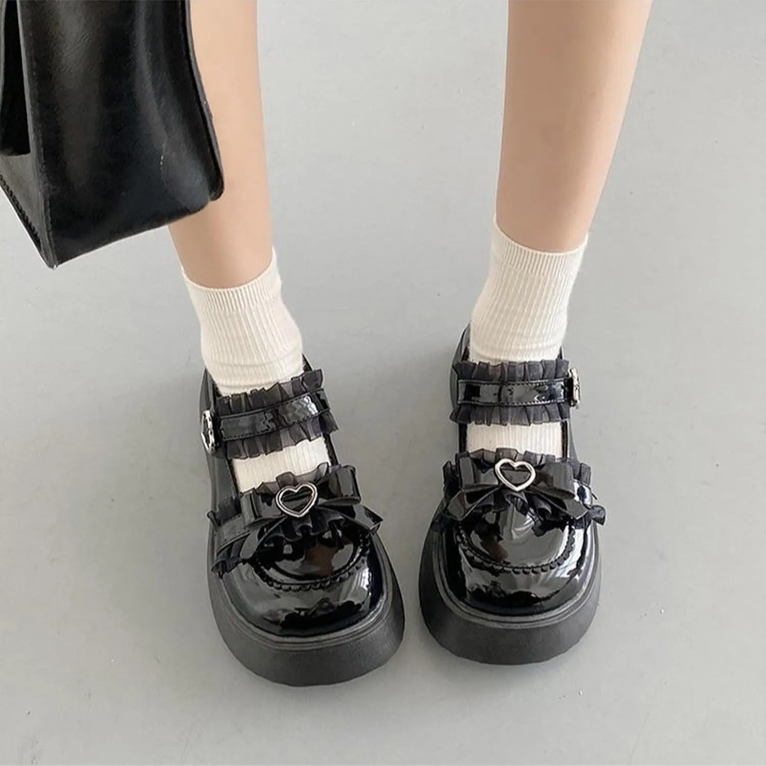 Sweet Lolita Cosplay Flat Mary Jane Shoes Cute Goth Chunky Platform Dress Pumps Shoes PU Leather Oxfords for Women