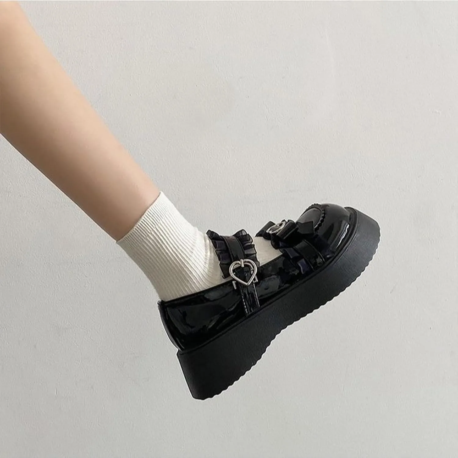 Sweet Lolita Cosplay Flat Mary Jane Shoes Cute Goth Chunky Platform Dress Pumps Shoes PU Leather Oxfords for Women
