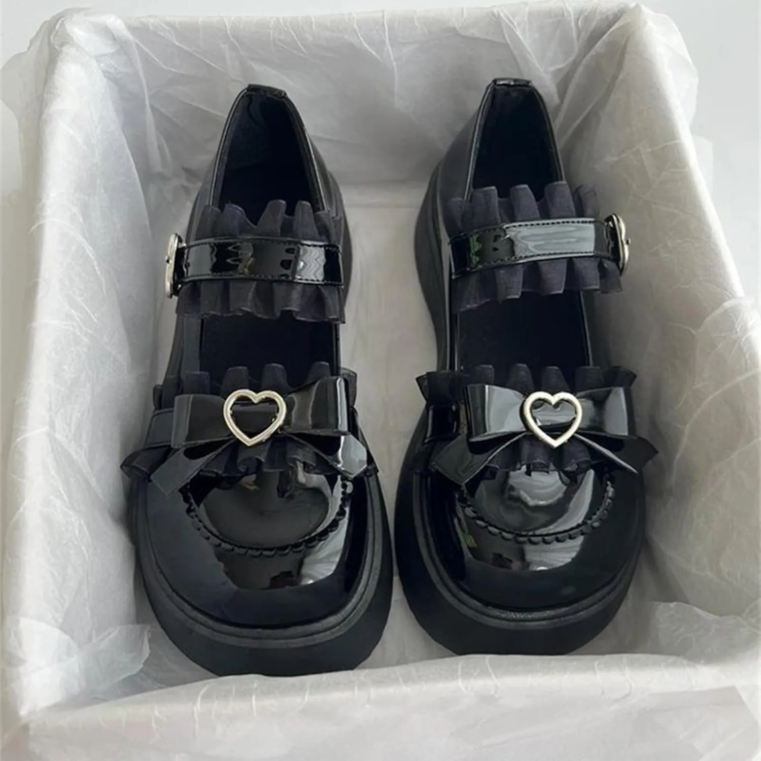 Sweet Lolita Cosplay Flat Mary Jane Shoes Cute Goth Chunky Platform Dress Pumps Shoes PU Leather Oxfords for Women