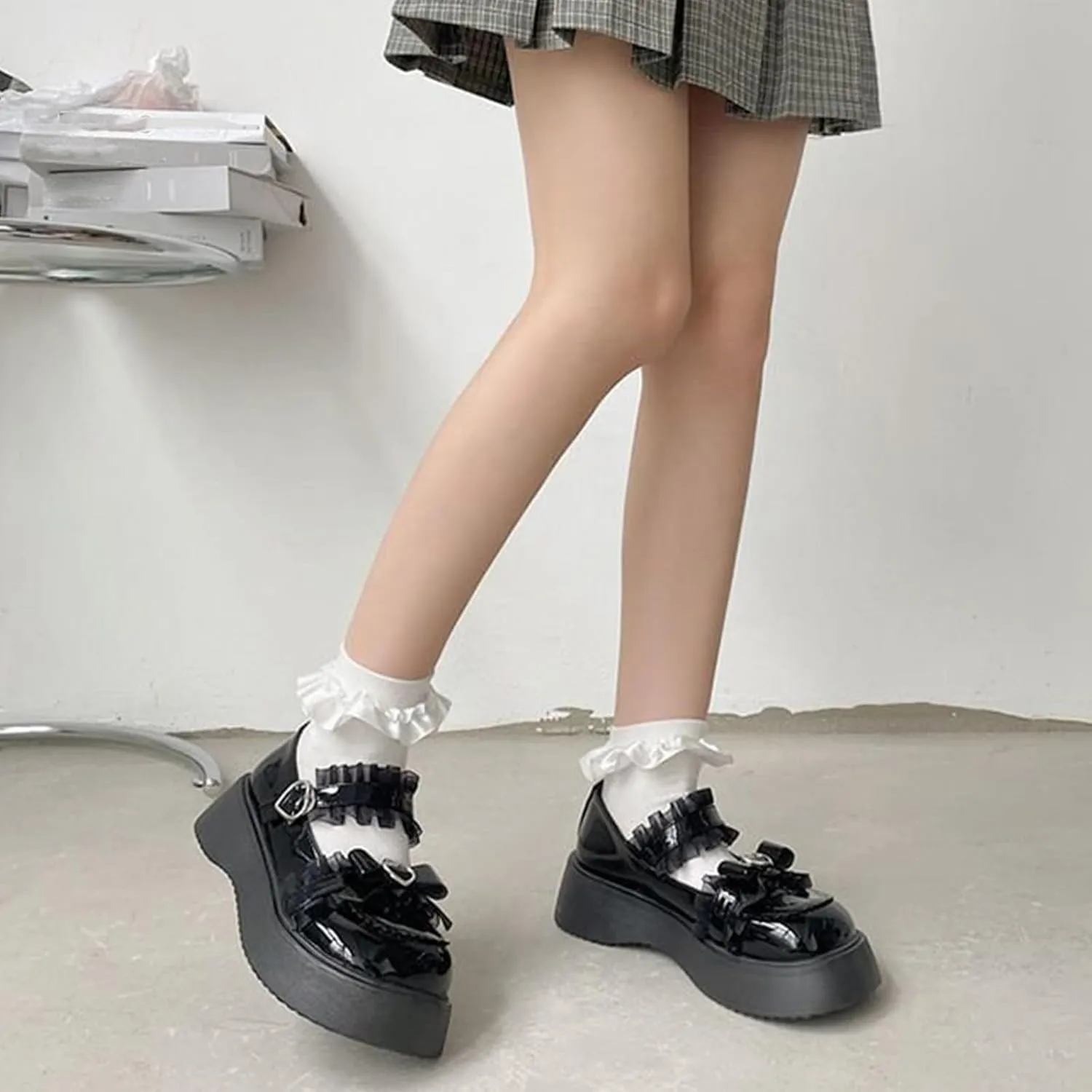 Sweet Lolita Cosplay Flat Mary Jane Shoes Cute Goth Chunky Platform Dress Pumps Shoes PU Leather Oxfords for Women