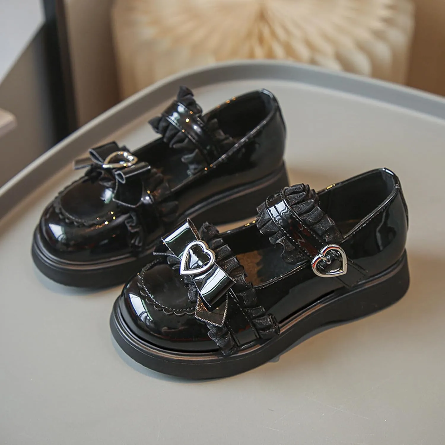 Sweet Lolita Cosplay Flat Mary Jane Shoes Cute Goth Chunky Platform Dress Pumps Shoes PU Leather Oxfords for Women