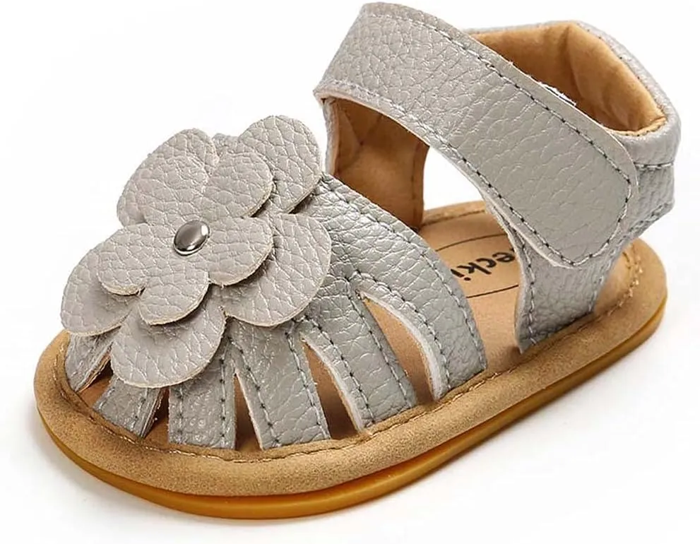 Toddler Baby Rubber Shoes Boys Soft Flat Sole Flower Decorate Girls Non-Slip Sandals Baby Shoes