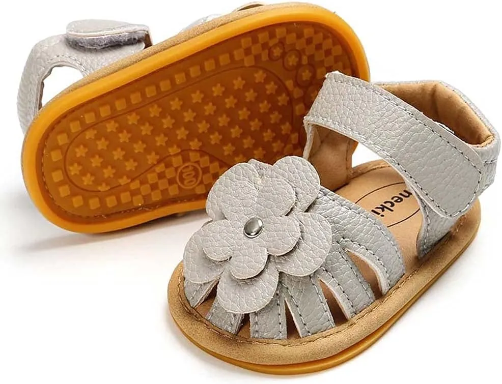 Toddler Baby Rubber Shoes Boys Soft Flat Sole Flower Decorate Girls Non-Slip Sandals Baby Shoes