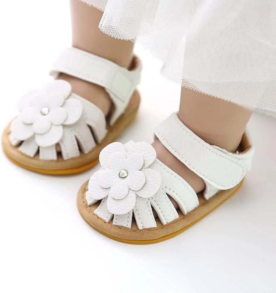 Toddler Baby Rubber Shoes Boys Soft Flat Sole Flower Decorate Girls Non-Slip Sandals Baby Shoes