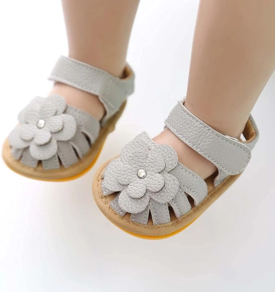 Toddler Baby Rubber Shoes Boys Soft Flat Sole Flower Decorate Girls Non-Slip Sandals Baby Shoes
