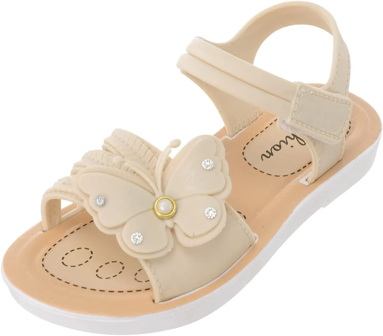 Toddler First Walking Flat Sandal Butterfly Flower Dress Shoes Round Toe Slip On Soft Sole Sandal (White, 3 Big Kids)