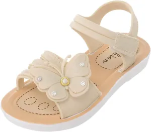 Toddler First Walking Flat Sandal Butterfly Flower Dress Shoes Round Toe Slip On Soft Sole Sandal (White, 3 Big Kids)