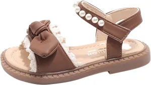 Toddler Girls Fashion Summer Bow Pearl Soft Sole Sandals Cork Travel Eva Lace Pearl Decoration Outdoor Shoes