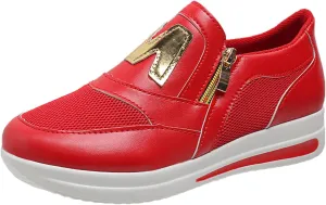Trainers Women, Casual Breathable Slip On Shoes Side Zipper Thick Sole Sports Sneaker Wedges for Womens