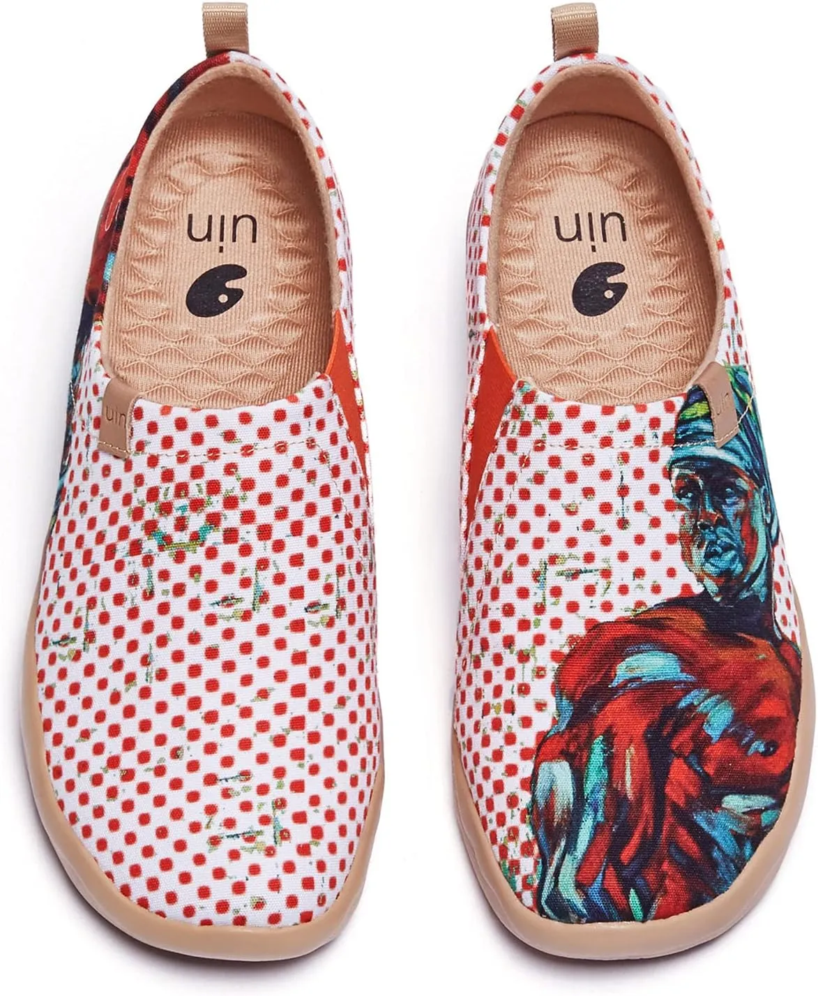 UIN Women's Slip Ons Canvas Lightweight Flats Sneakers Walking Casual Loafers Comfortable Art Painted Travel Shoes Hero (5.5)