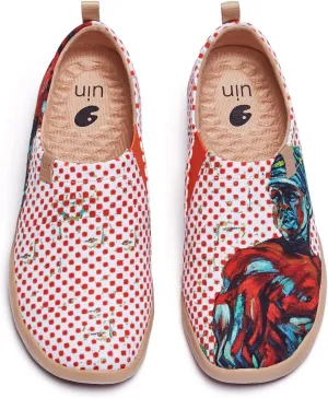 UIN Women's Slip Ons Canvas Lightweight Flats Sneakers Walking Casual Loafers Comfortable Art Painted Travel Shoes Hero (5.5)