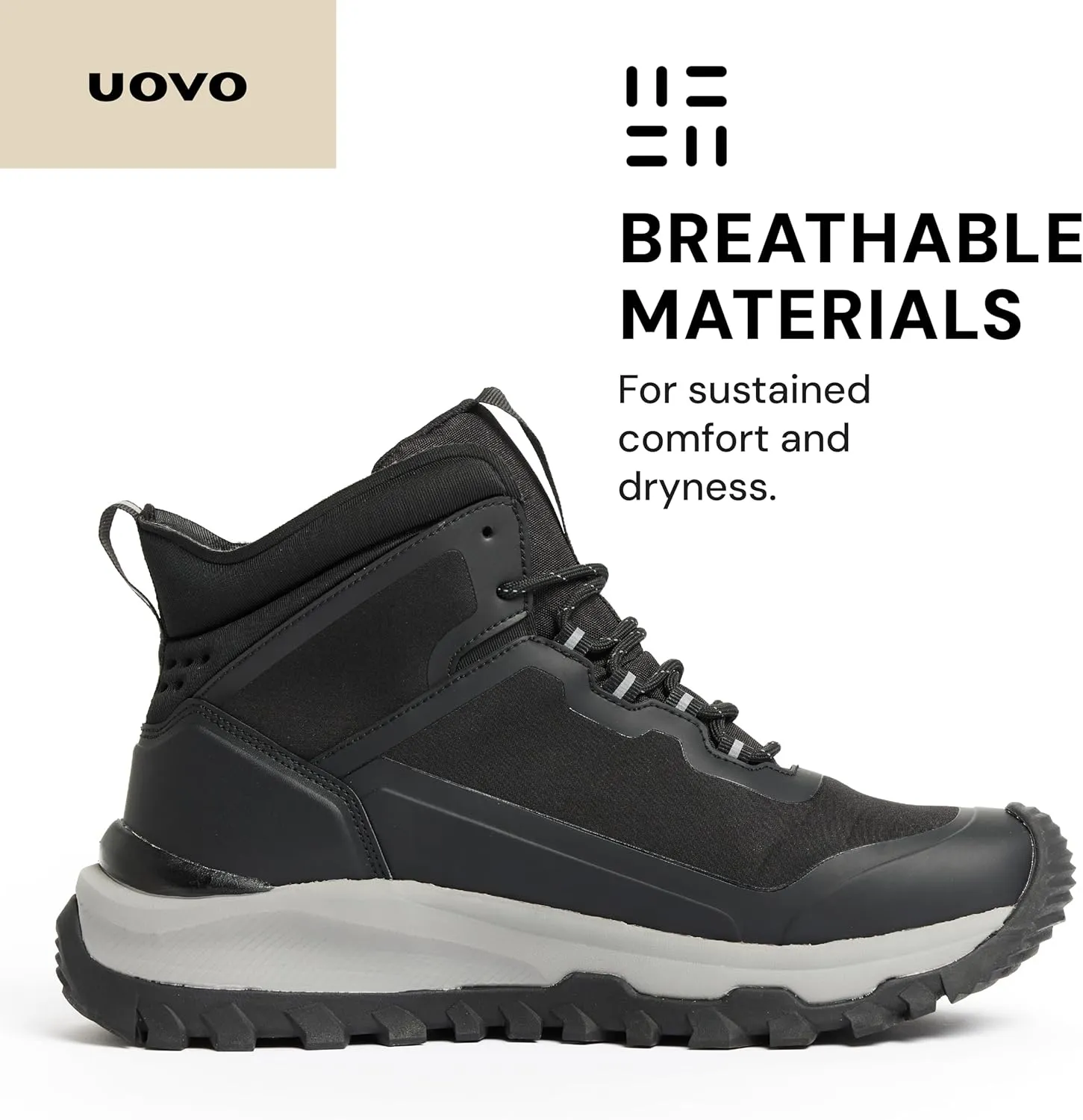 UOVO Men's Waterproof Hiking Boots  All-Season Non-Slip Outdoor Work & Trail Footwear