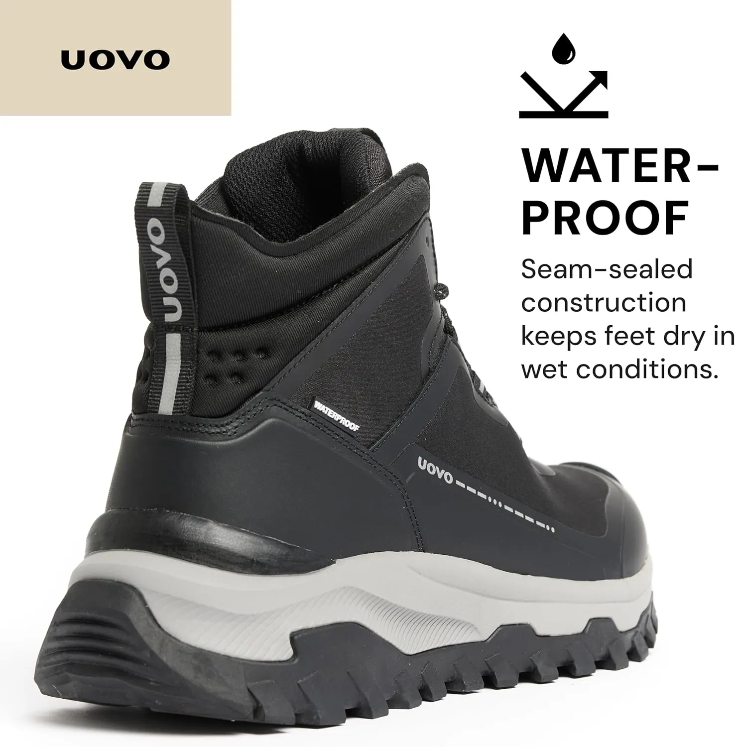 UOVO Men's Waterproof Hiking Boots  All-Season Non-Slip Outdoor Work & Trail Footwear