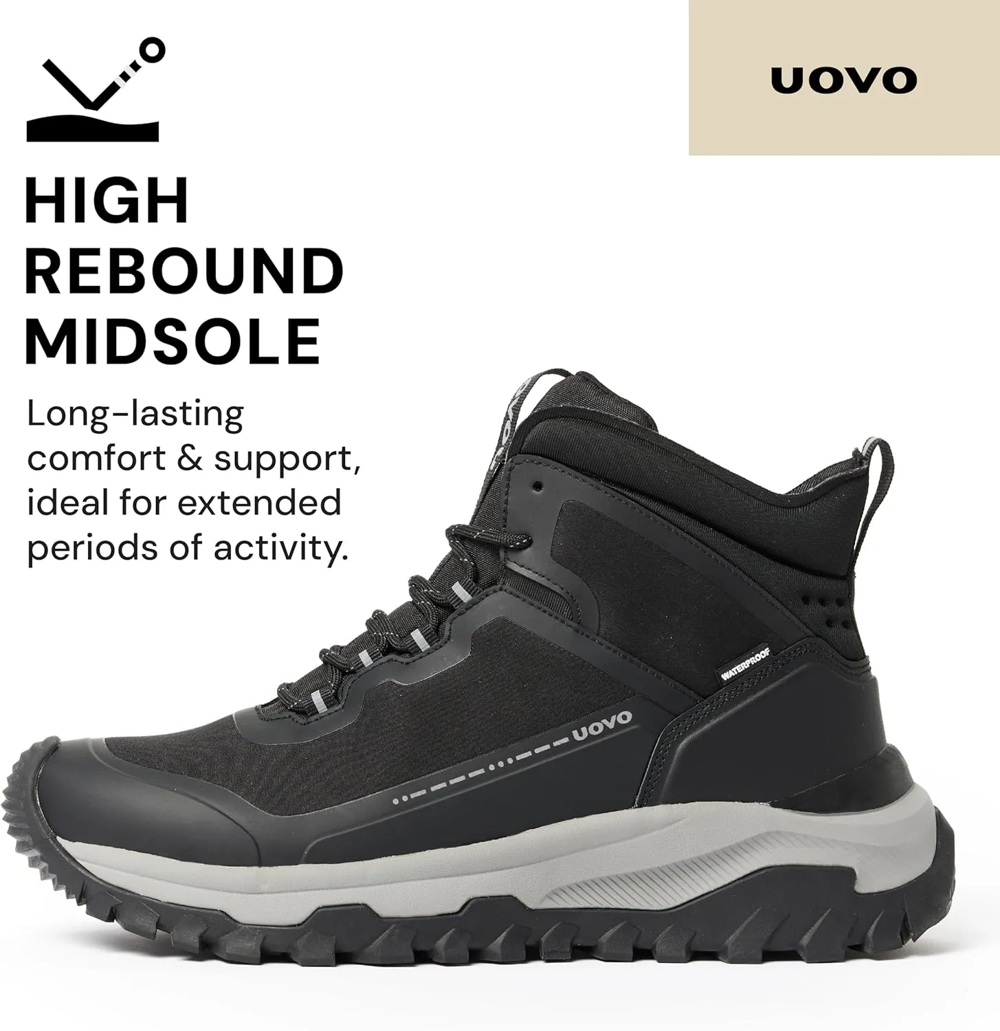 UOVO Men's Waterproof Hiking Boots  All-Season Non-Slip Outdoor Work & Trail Footwear