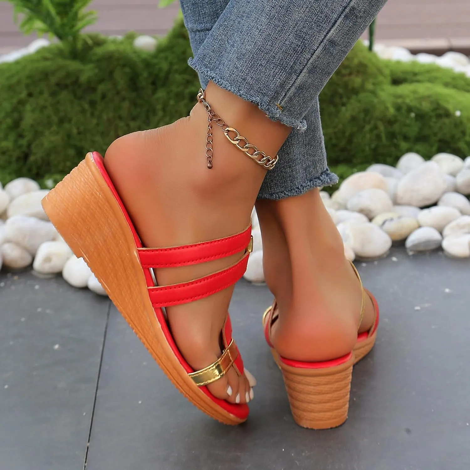 Wedge Sandals for Women Summer 2025 Open Toe Slip On Summer Casual Slide Platform Sandals Casual Comfortable Summer Backless Mules Adjustable Slide Walking Shoes