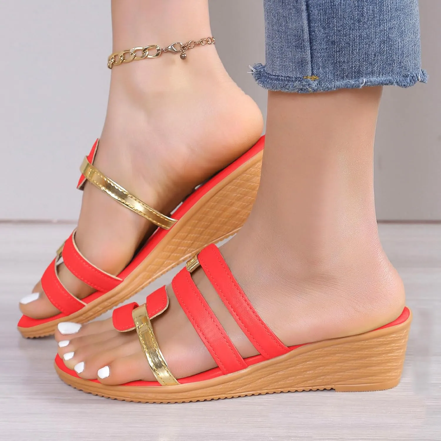 Wedge Sandals for Women Summer 2025 Open Toe Slip On Summer Casual Slide Platform Sandals Casual Comfortable Summer Backless Mules Adjustable Slide Walking Shoes