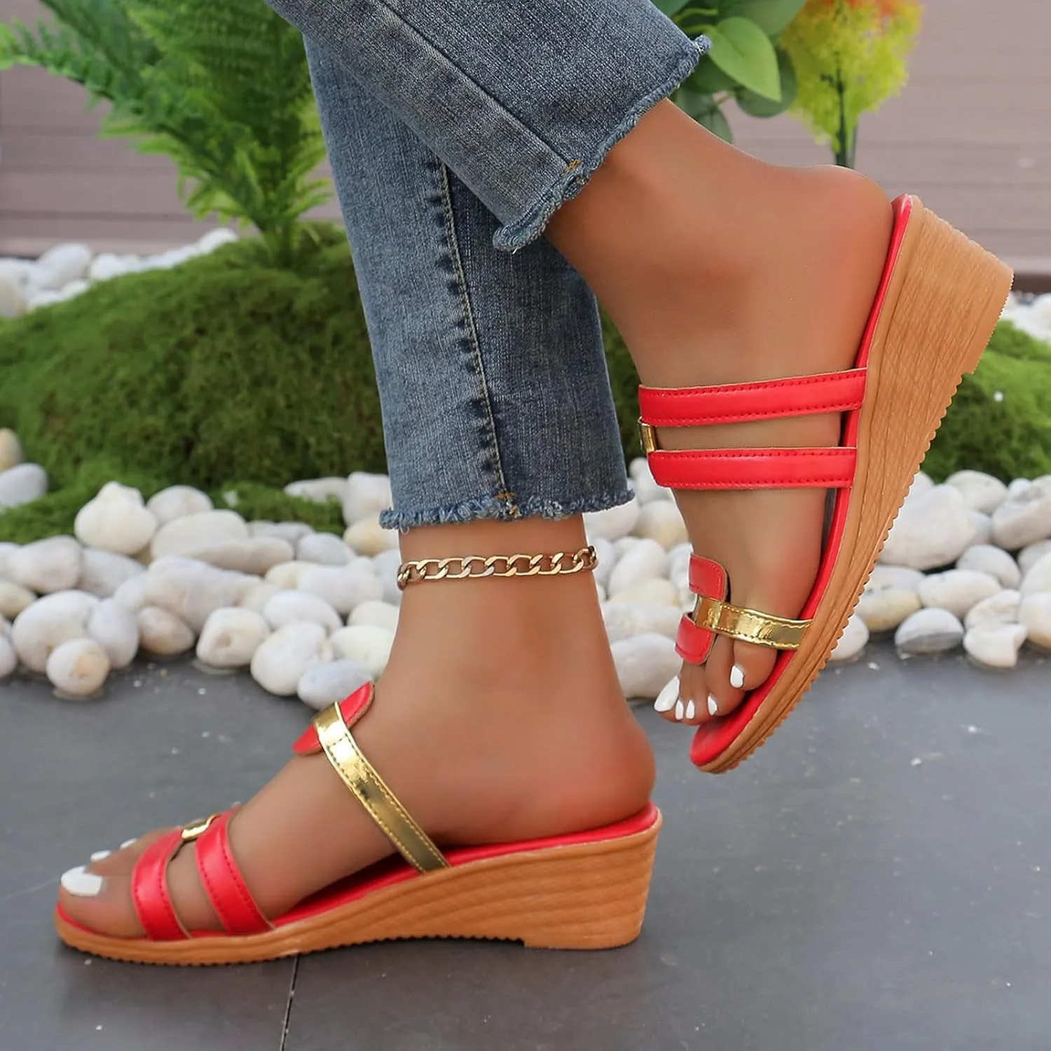 Wedge Sandals for Women Summer 2025 Open Toe Slip On Summer Casual Slide Platform Sandals Casual Comfortable Summer Backless Mules Adjustable Slide Walking Shoes