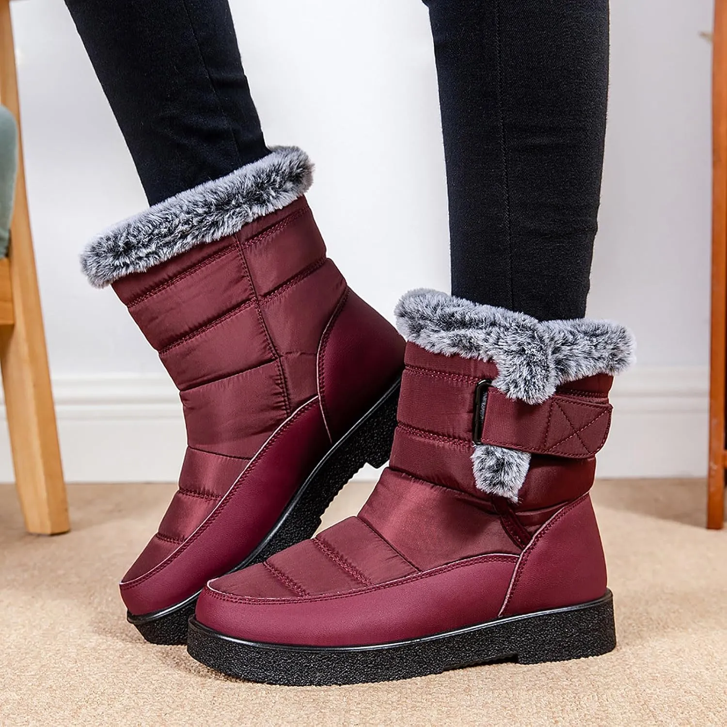 Winter Boots For Women Waterproof Waterproof Snow Boots Fur Lined Ankle Booties Warm Mid Calf Boots Outdoor Shoes