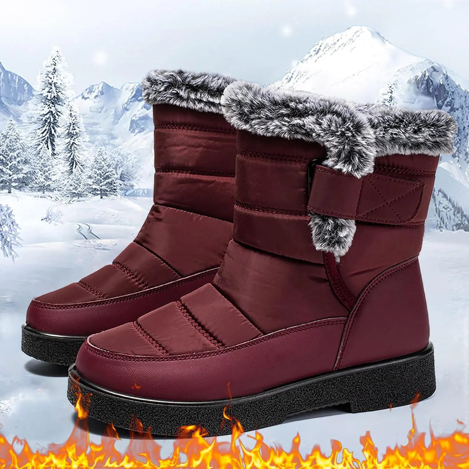 Winter Boots For Women Waterproof Waterproof Snow Boots Fur Lined Ankle Booties Warm Mid Calf Boots Outdoor Shoes