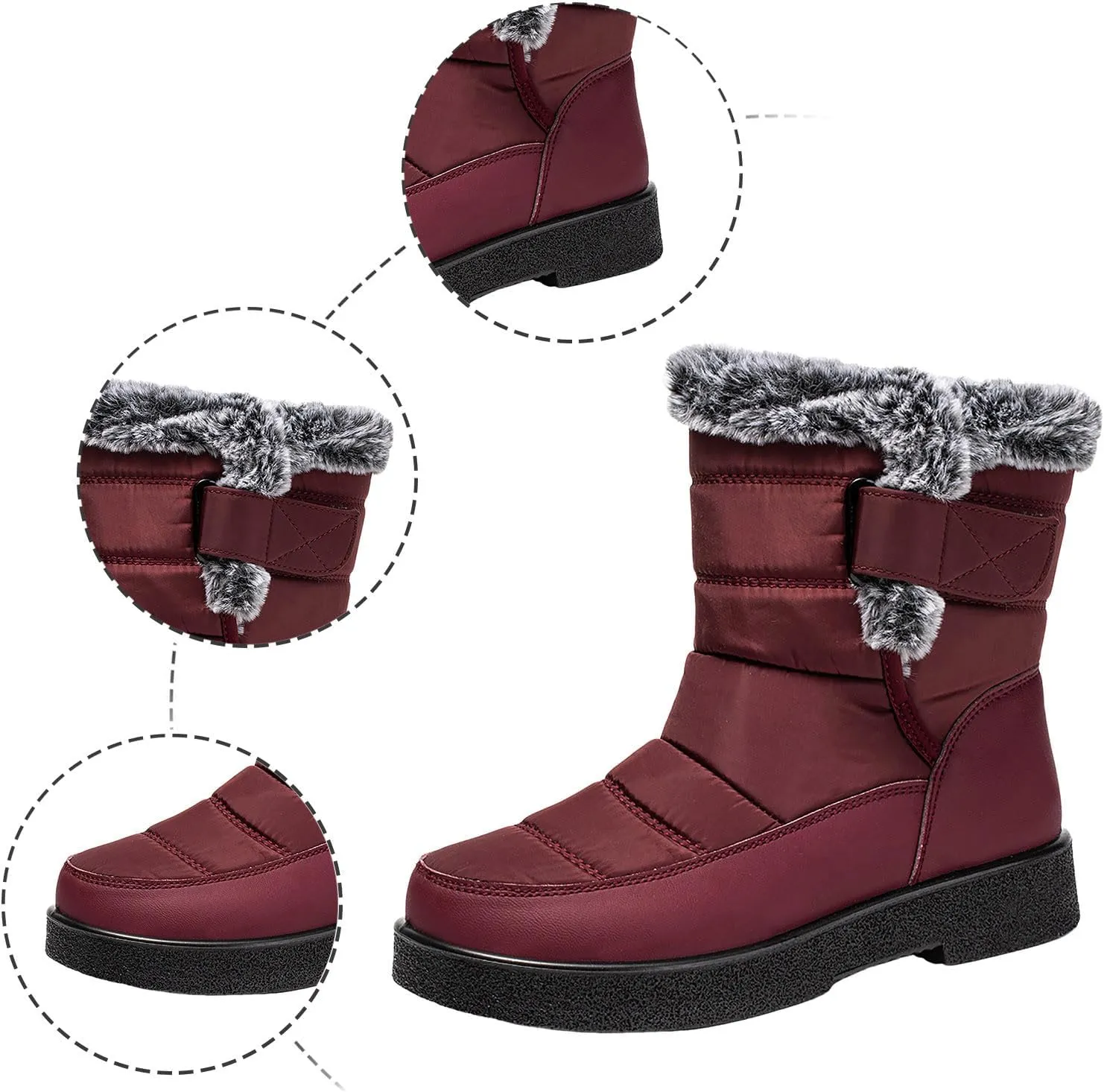 Winter Boots For Women Waterproof Waterproof Snow Boots Fur Lined Ankle Booties Warm Mid Calf Boots Outdoor Shoes
