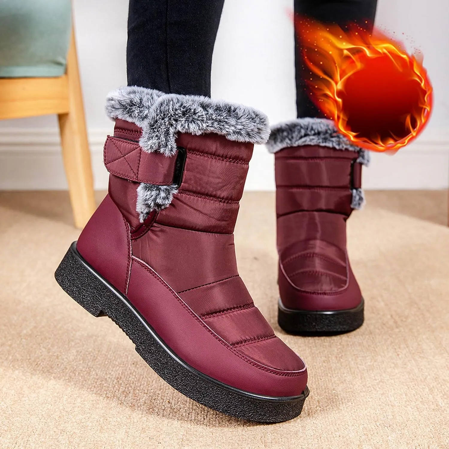 Winter Boots For Women Waterproof Waterproof Snow Boots Fur Lined Ankle Booties Warm Mid Calf Boots Outdoor Shoes