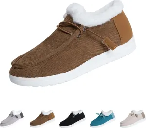 Winter Shoes Women Fleece Lined Low-Top Slip Ons Comfortable Flats Fur Lace Up Loafers Casual Canvas Sneakers