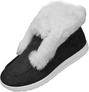Winter Shoes Women Fleece Lined Low-Top Slip Ons Comfortable Flats Fur Lace Up Loafers Casual Canvas Sneakers