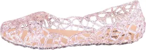 Women Flat Heel Summer Beach Jelly Shoes Slip On Crystal Summer Soft Hollow Ballet Flat Casual Summer Sandals (Pink, 7.5)