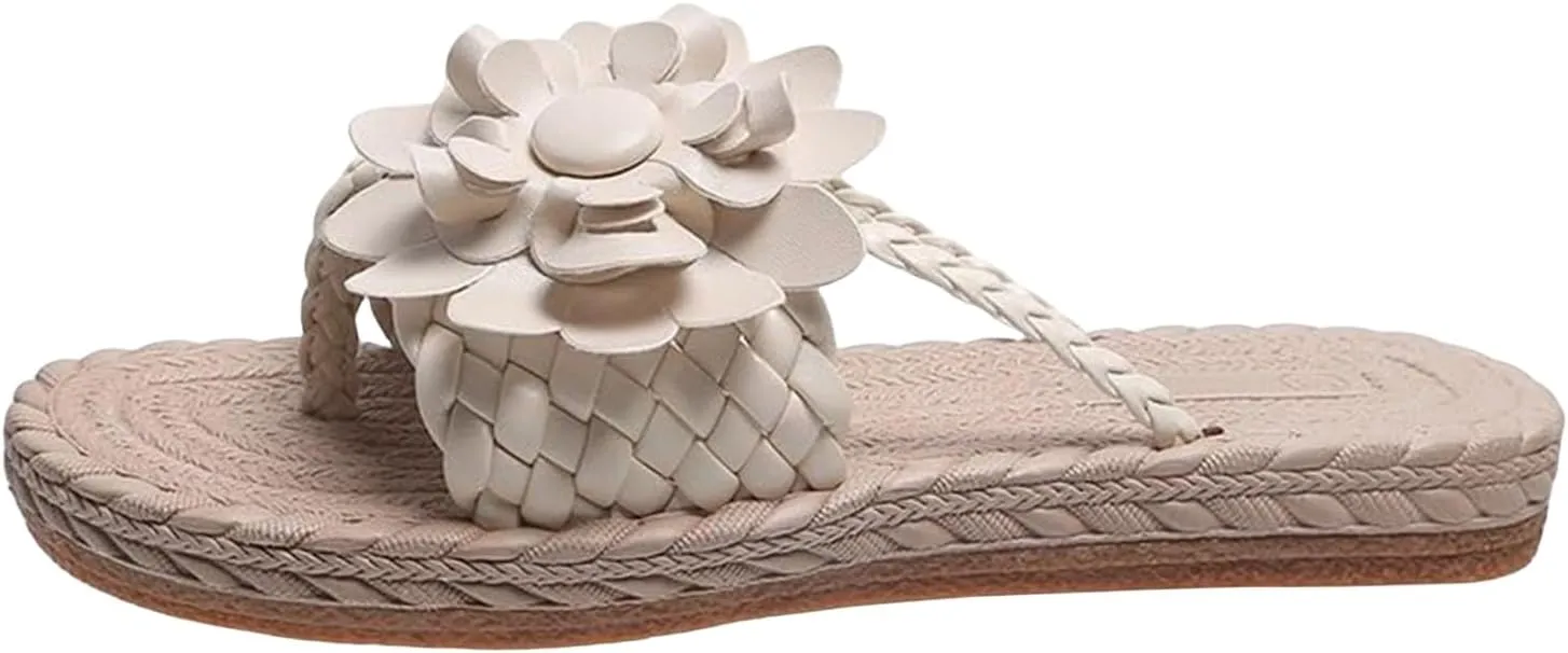 Women Flip Flops Summer Clip Toe Slip On Flat Sandals Womens Fashion Applique Decor Flip Flops Comfortable Casual Shower Shoes Beach Walking Shoes for Summer Outdoor Casual