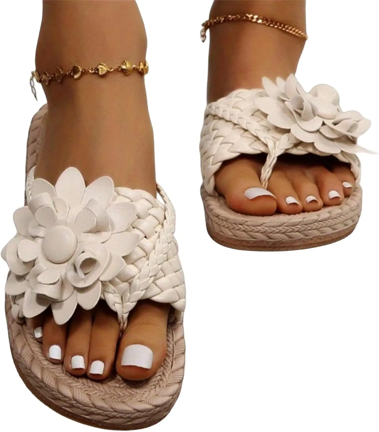 Women Flip Flops Summer Clip Toe Slip On Flat Sandals Womens Fashion Applique Decor Flip Flops Comfortable Casual Shower Shoes Beach Walking Shoes for Summer Outdoor Casual