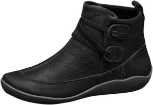 Women's Ankle Boots Arch Support Low Heel Booties Vintage Leather Zipper Boots Comfortable Flat Heel Booties