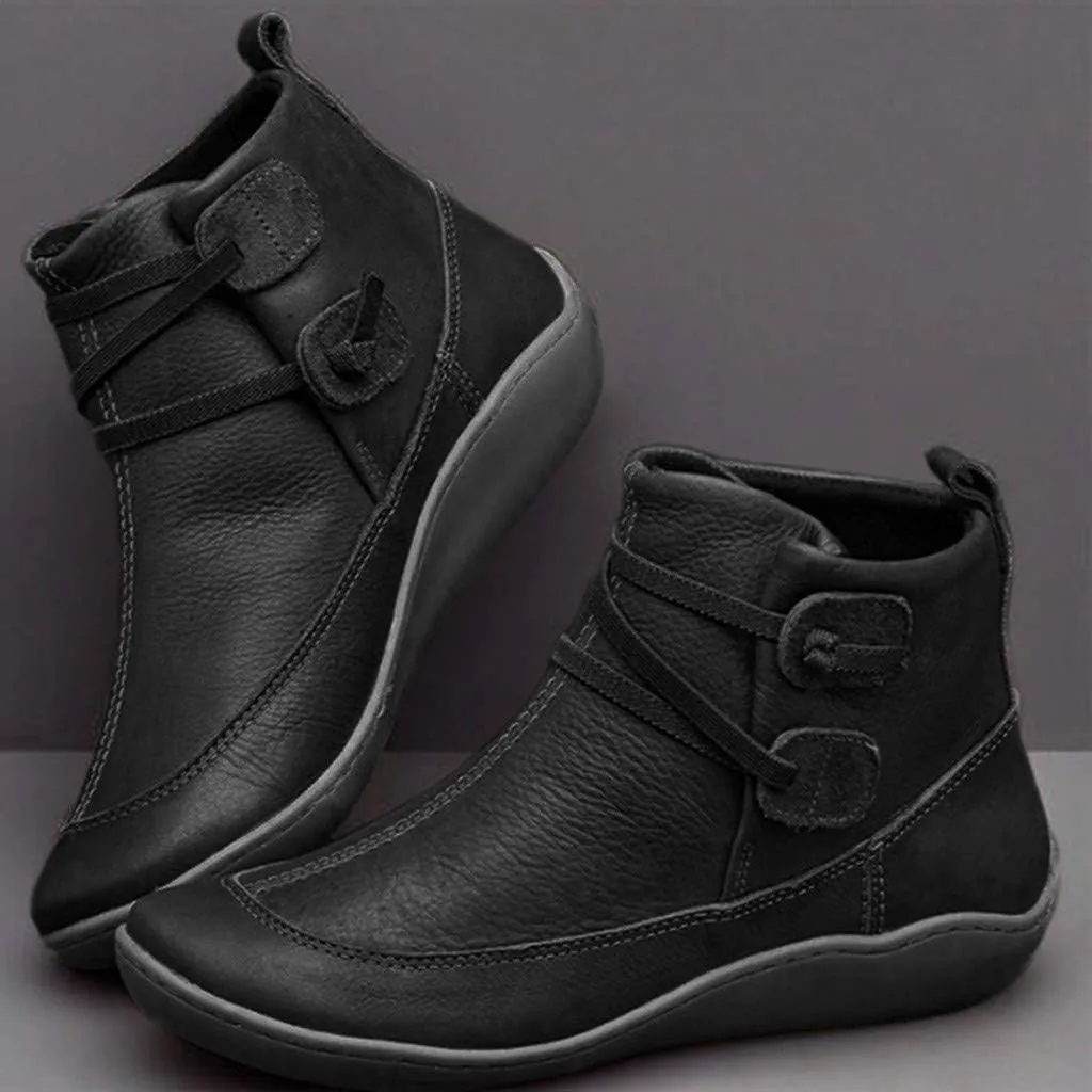 Women's Ankle Boots Arch Support Low Heel Booties Vintage Leather Zipper Boots Comfortable Flat Heel Booties