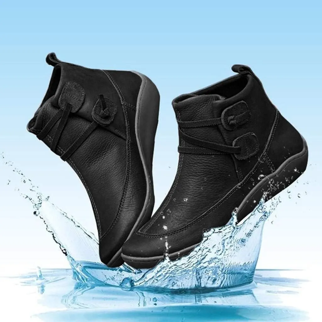 Women's Ankle Boots Arch Support Low Heel Booties Vintage Leather Zipper Boots Comfortable Flat Heel Booties
