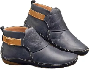 Womens Ankle Boots Low Chunky Heels Comfortable Short Fall Booties Leather Resistant Round Toe Flat Slouch Boot