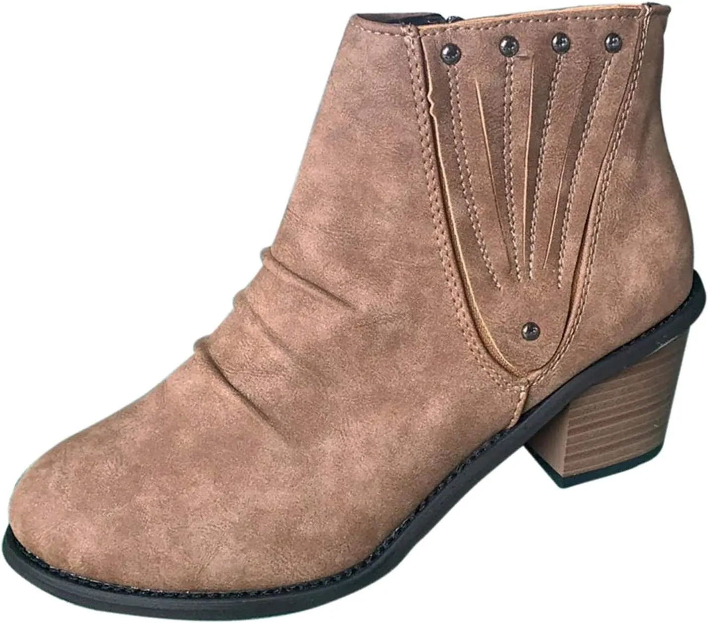 Womens Boots Roman Retro Casual Chunky Heel Side Zipper Boots for Women Comfortable Faux Leather Ankle Boots