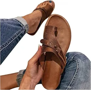 Women's Comfy Sandal Bunion Corrector Shoes Platform Soft Sole with Toe Arch Support Summer Breathable Casual Beach Travel Shoes,Brown,EU38/US7