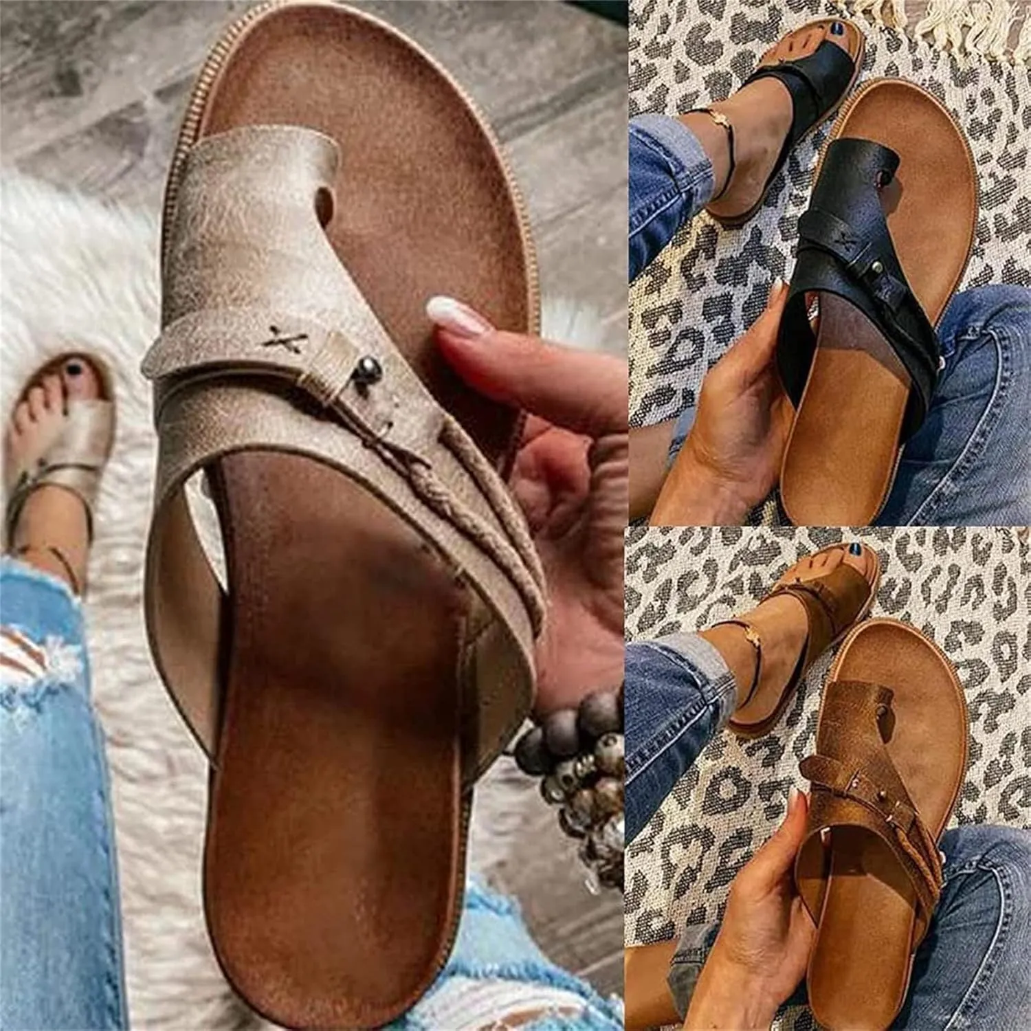Women's Comfy Sandal Bunion Corrector Shoes Platform Soft Sole with Toe Arch Support Summer Breathable Casual Beach Travel Shoes,Brown,EU38/US7