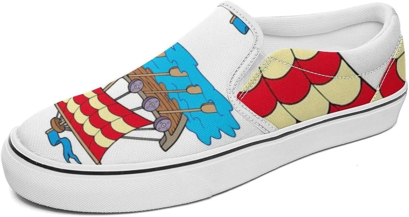 Women's Fashion Slip Ons Sneakers, Casual Canvas Low-Top Walking Shoes, 3D Printed Unique Viking Symbol Comfortable Breathable Street Flats