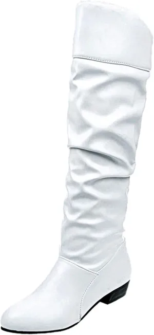 Womens Knee High Boots No Heel,Casual Pull On Tall Boots Slouchy Leather Flat Booties Wide Calf Boots for Women 2024