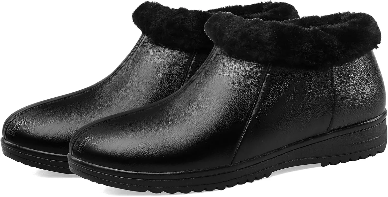Women's Leather Booties Flat Heel Ankle Boots Snow Boots