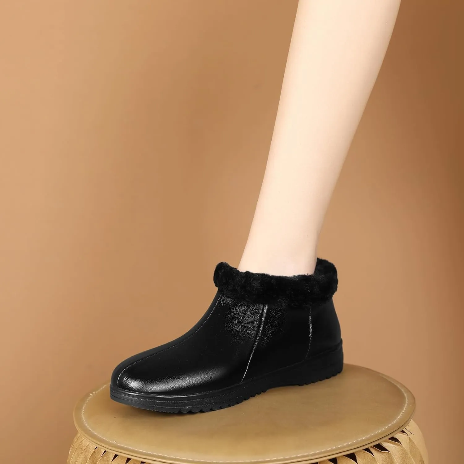 Women's Leather Booties Flat Heel Ankle Boots Snow Boots